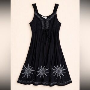 Raya Sun Dress Woman Medium Black Lace Bodice Embroidered Sunburst Boho Summer